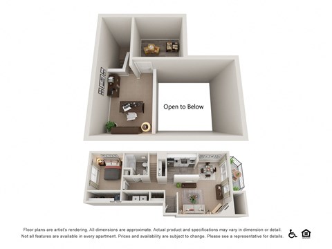 Floor plan for 1 bed, 1 bath, 869 sqft